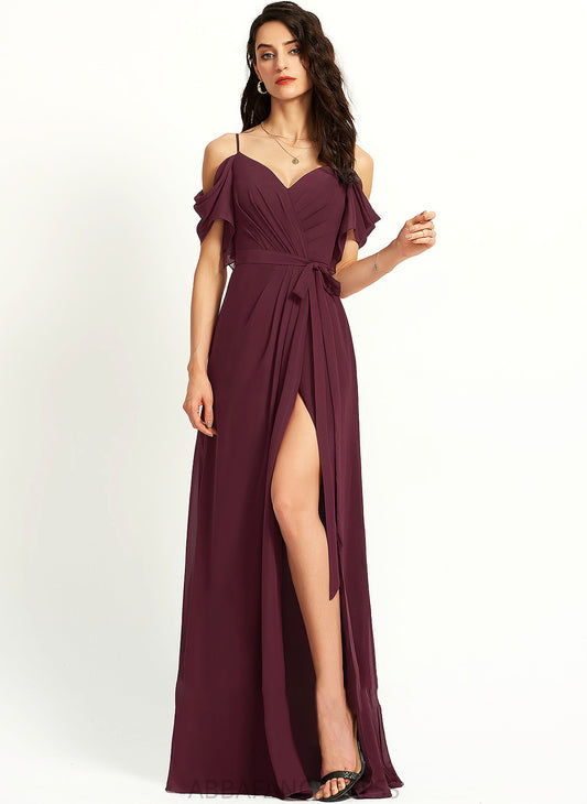 V-neck Nicole With Split Prom Dresses Ruffle Floor-Length A-Line Front