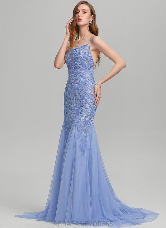 Sequins Taniya With Neckline Sweep Trumpet/Mermaid Square Train Tulle Prom Dresses