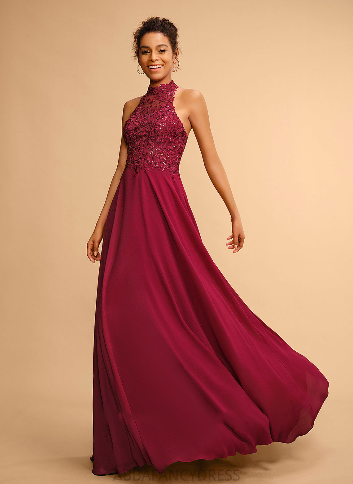 Prom Dresses Chiffon Serena Halter Lace Sequins Floor-Length A-Line With