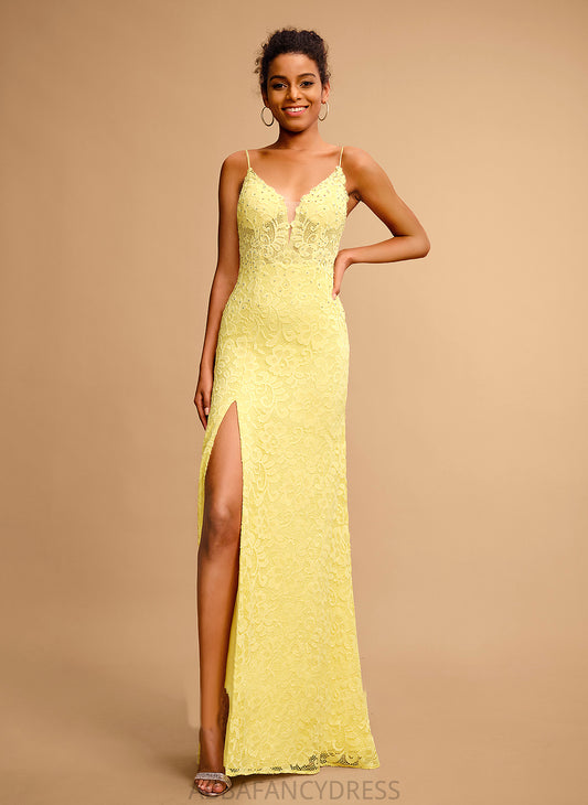Sheath/Column Beading With Kennedy Lace Prom Dresses V-neck Floor-Length