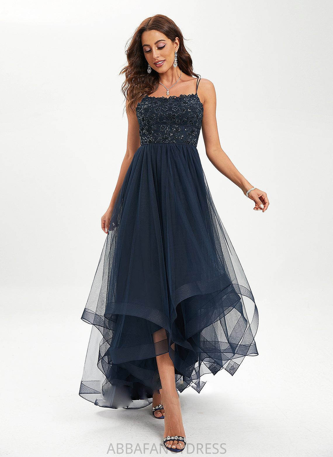 Sequins Tulle Neck Ball-Gown/Princess Prom Dresses Aspen Scoop With Lace Asymmetrical