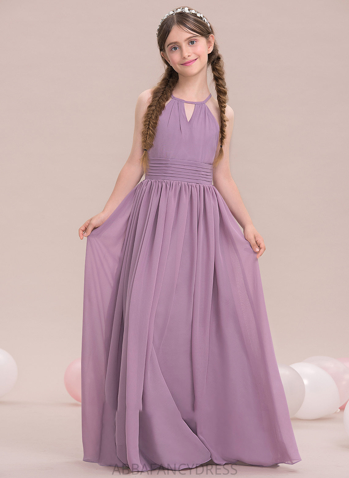 A-LineScoopNeckFloor-LengthChiffonJuniorBridesmaidDressWithRuffle#119580 Junior Bridesmaid Dresses Presley