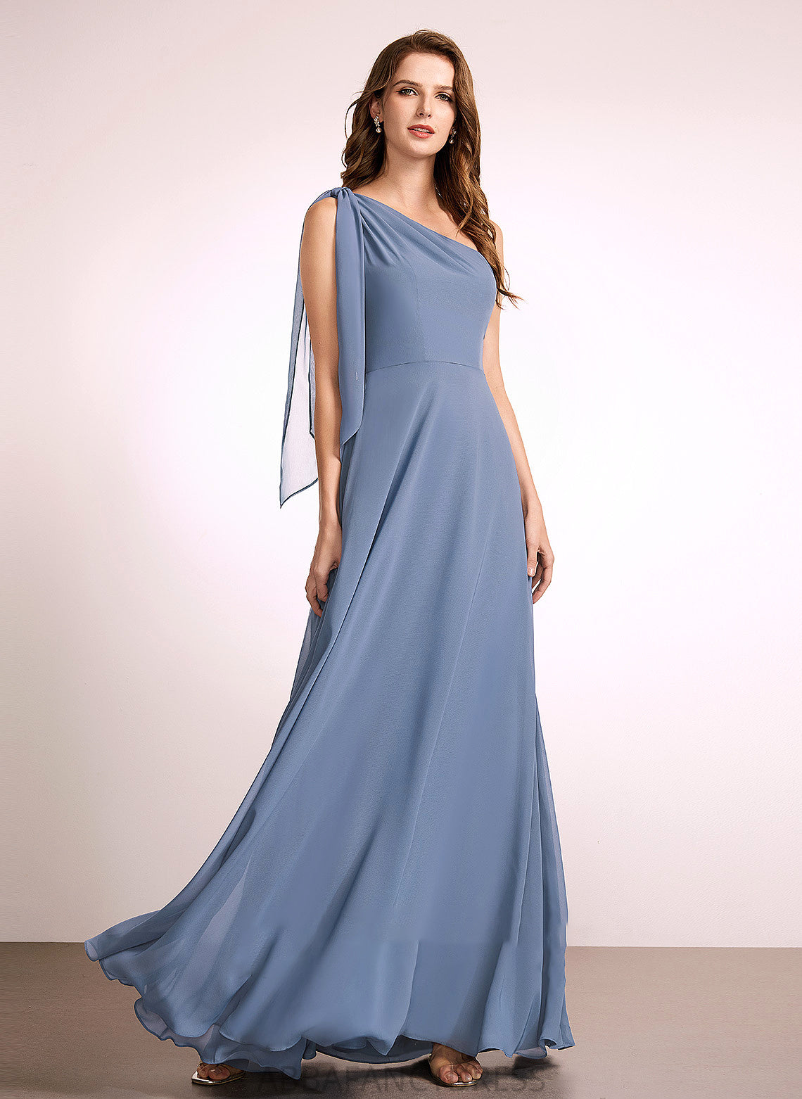 Bow(s) Silhouette Floor-Length Length Fabric A-Line Embellishment One-Shoulder Neckline Alina A-Line/Princess Natural Waist