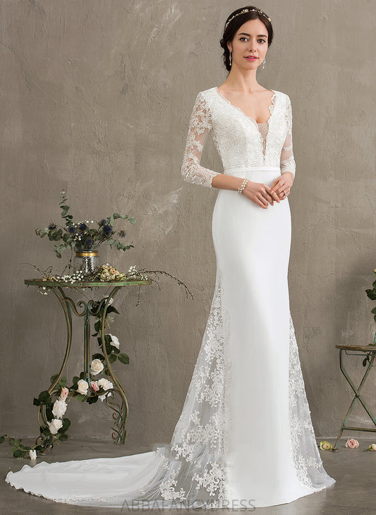 Sequins Lace Chapel Wedding Dresses Beading Chiffon With Wedding Willa Train Dress Trumpet/Mermaid V-neck
