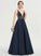 With Satin Beading V-neck Ball-Gown/Princess Lorelai Floor-Length Sequins Prom Dresses