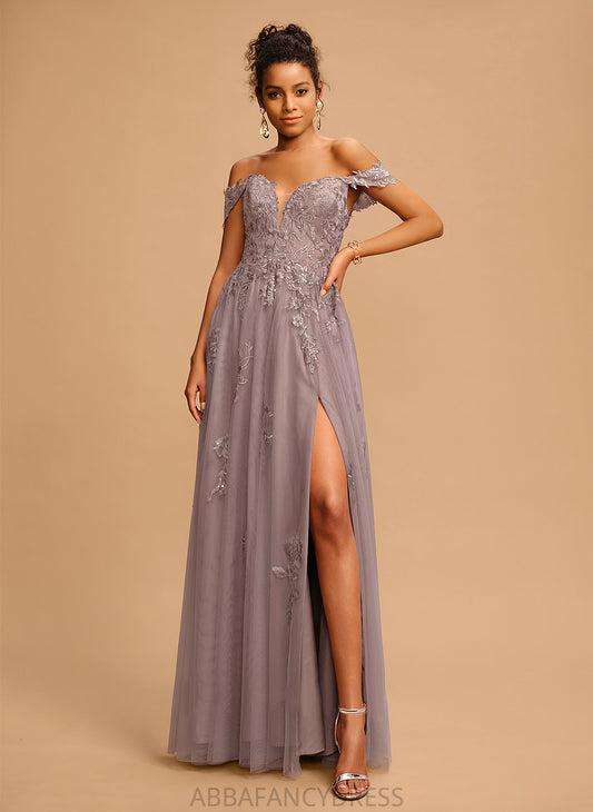 Prom Dresses A-Line Gloria Floor-Length Tulle Sequins Off-the-Shoulder With