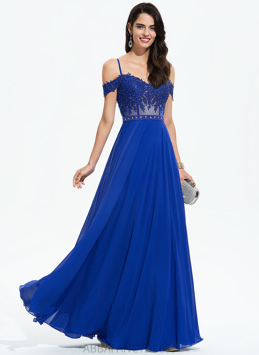 Zoie Sequins Floor-Length A-Line Chiffon With Beading Off-the-Shoulder Sweetheart Prom Dresses
