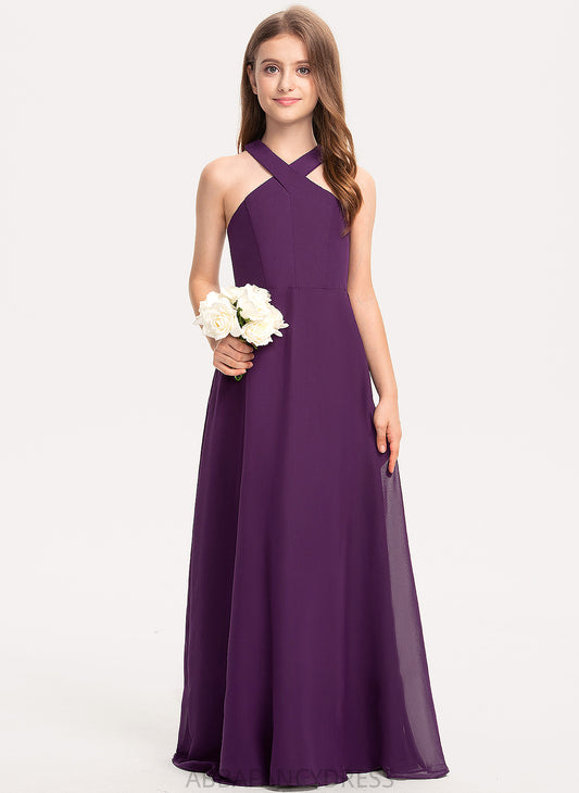 Floor-Length A-Line Chiffon V-neck Aliyah Junior Bridesmaid Dresses