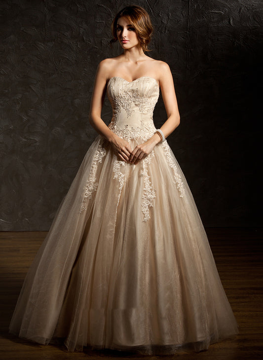 Ruffle Floor-Length Sweetheart Lace Ball-Gown/Princess Sequins Adison Beading With Prom Dresses Tulle Appliques