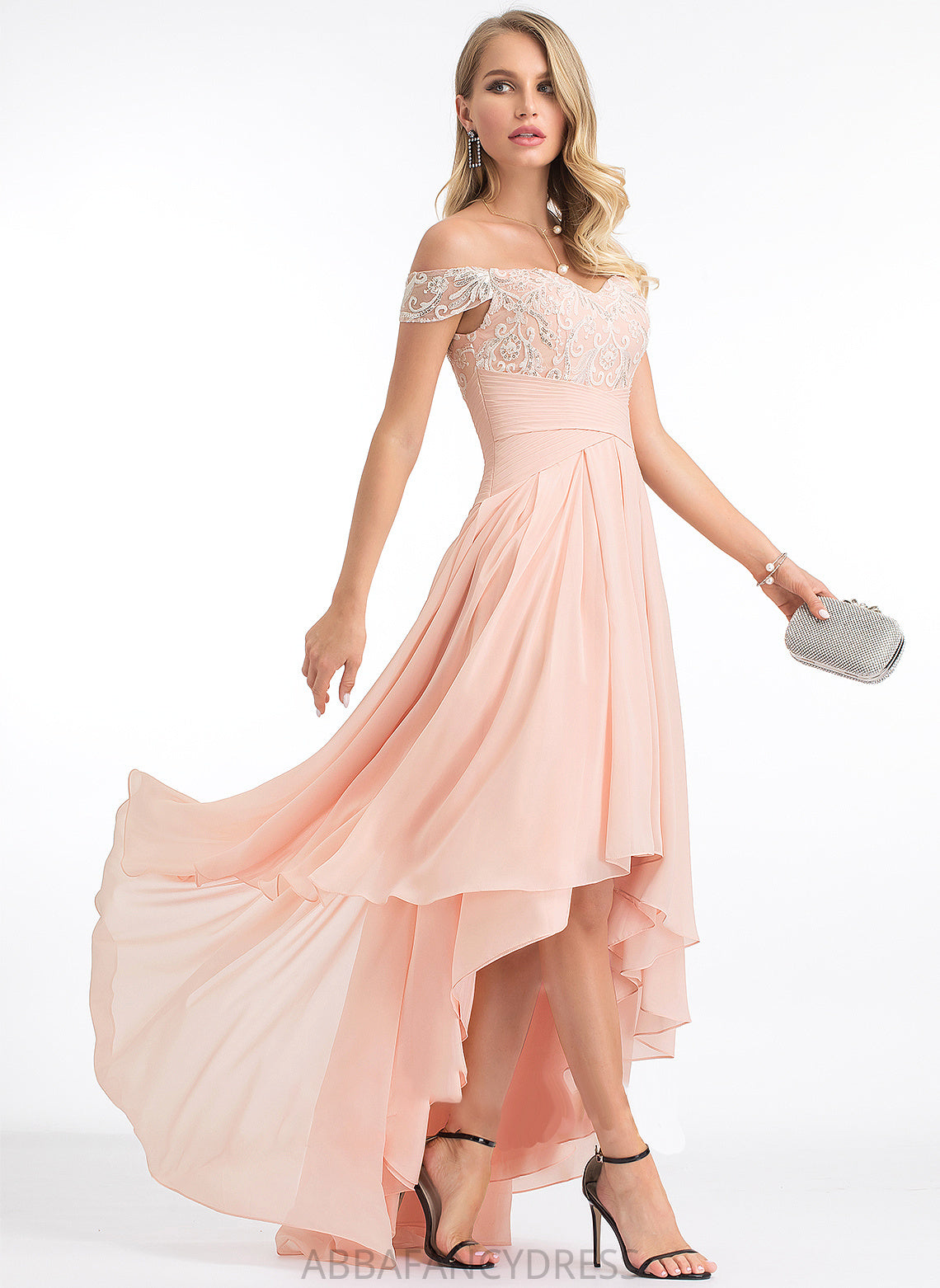 Chiffon Sequins A-Line Dress Off-the-Shoulder With Wedding Dresses Noelle Asymmetrical Wedding