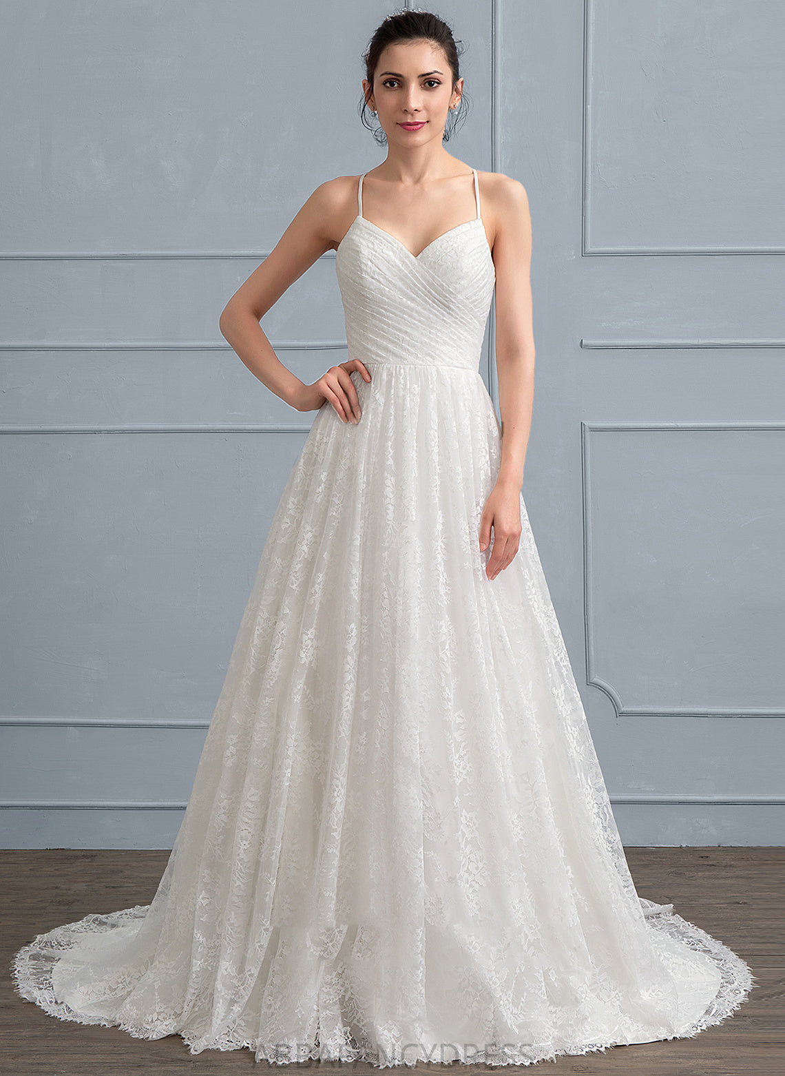 Lace Wedding Sweetheart Ruffle Dress A-Line Sweep Wedding Dresses Selina With Train