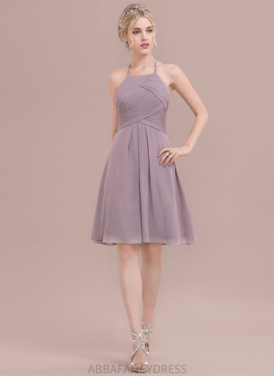 Neckline Fabric A-Line Knee-Length Embellishment Silhouette Length ScoopNeck Ruffle Cherish Sleeveless A-Line/Princess