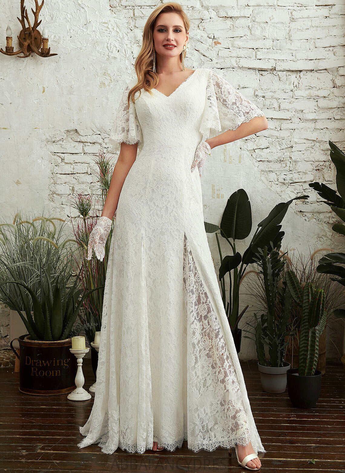 Split Train Dress Cassidy Sweep V-neck Sheath/Column With Front Wedding Dresses Wedding