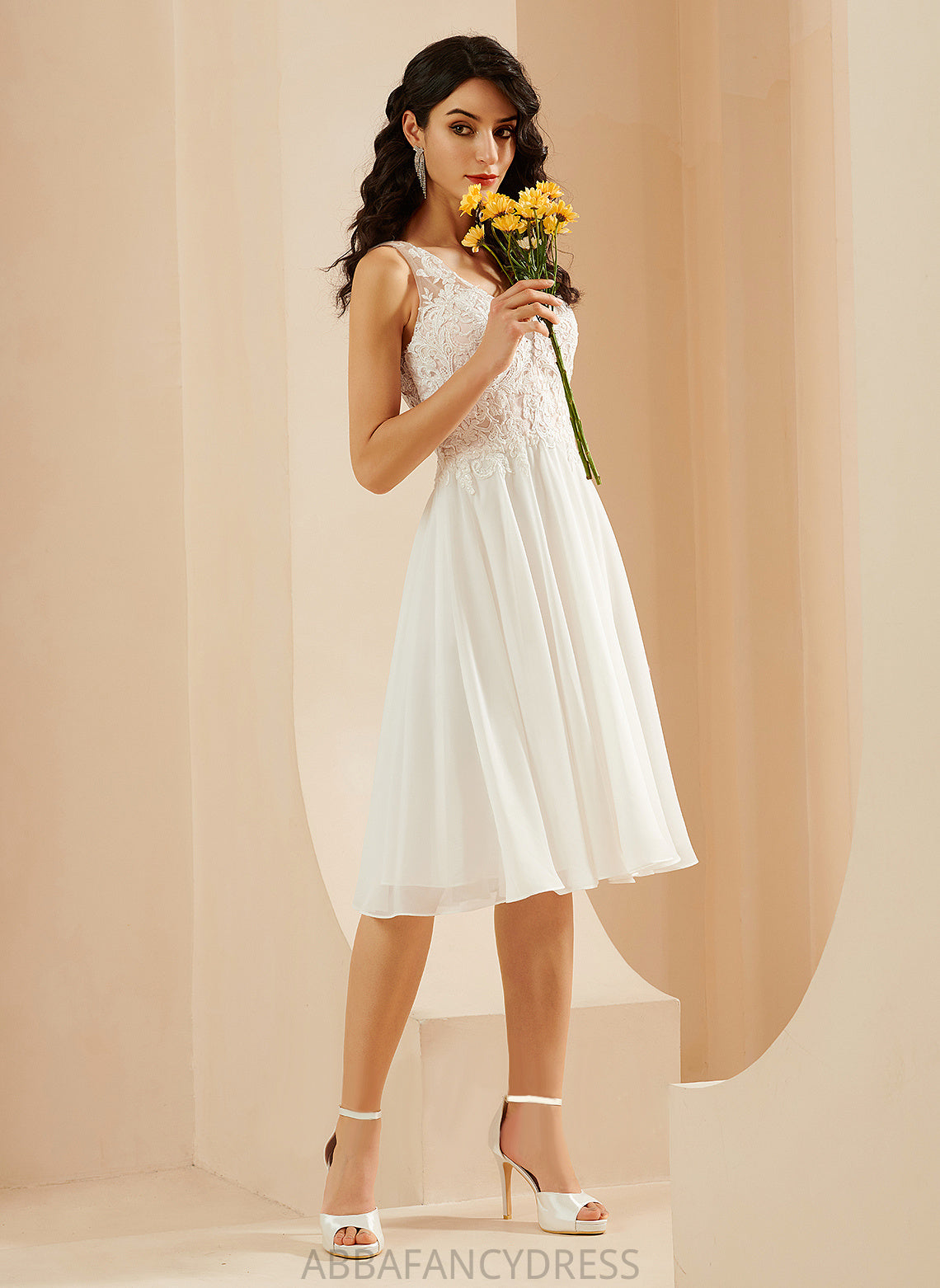 Chiffon Wedding Dresses With Lace Wedding Dress Alyssa A-Line Sequins V-neck Knee-Length