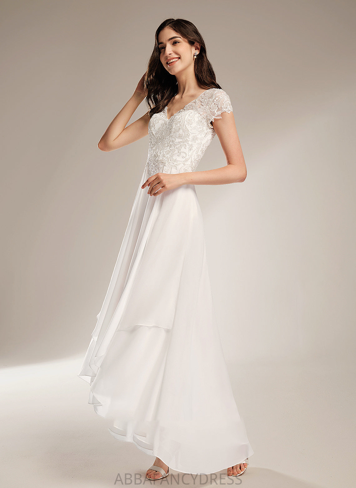 Kenzie Asymmetrical A-Line V-neck Wedding Wedding Dresses Dress With Lace