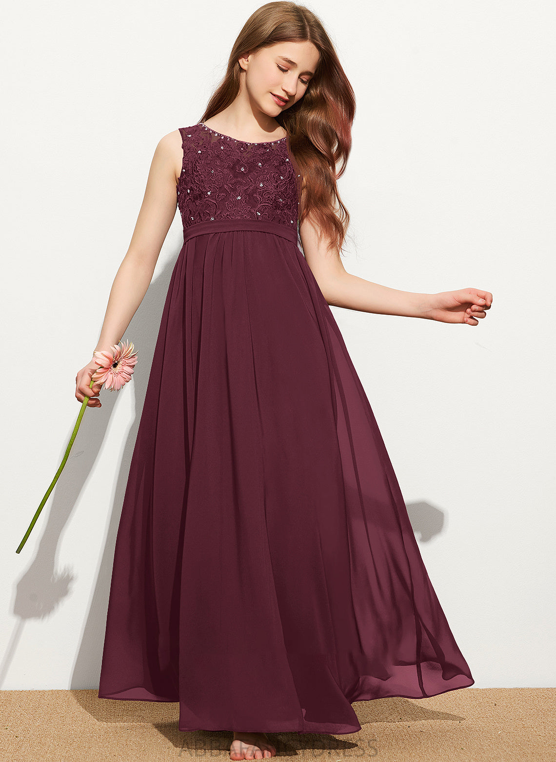 Scoop Janiyah Sequins A-Line Lace Junior Bridesmaid Dresses Chiffon Beading With Neck Floor-Length