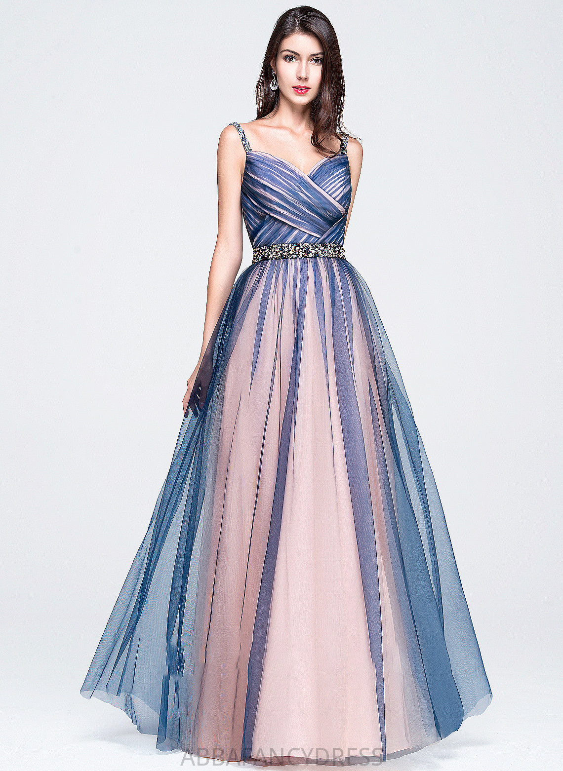 Sequins With Beading Ruffle Kenya Sweetheart Tulle Prom Dresses Floor-Length Ball-Gown/Princess