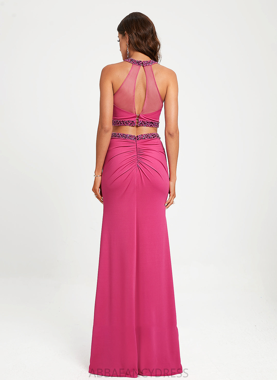 Prom Dresses Floor-Length Sequins Neck Scoop Beading With Sheath/Column Monserrat Jersey