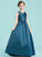 Ball-Gown/Princess Ruffle Floor-Length Shaniya V-neck With Junior Bridesmaid Dresses Satin