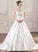 Train Wedding Satin With Lace Ball-Gown/Princess Elisabeth Dress V-neck Ruffle Court Wedding Dresses