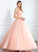 Alexis Organza Ball-Gown/Princess Ruffle Beading Prom Dresses V-neck With Sequins Floor-Length