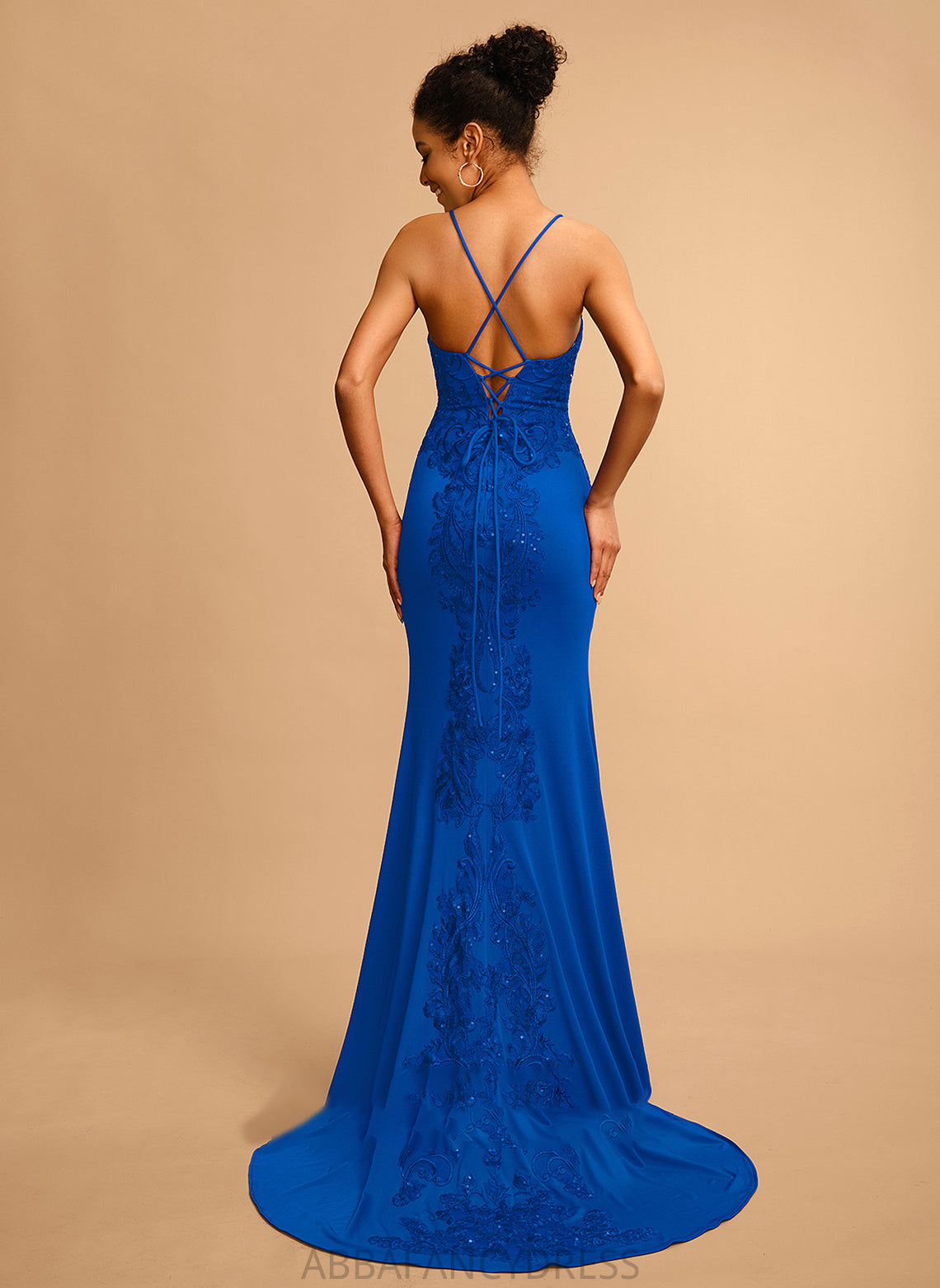 Prom Dresses Jocelyn Lace Sheath/Column Sweep Train Square With Sequins Neckline Jersey