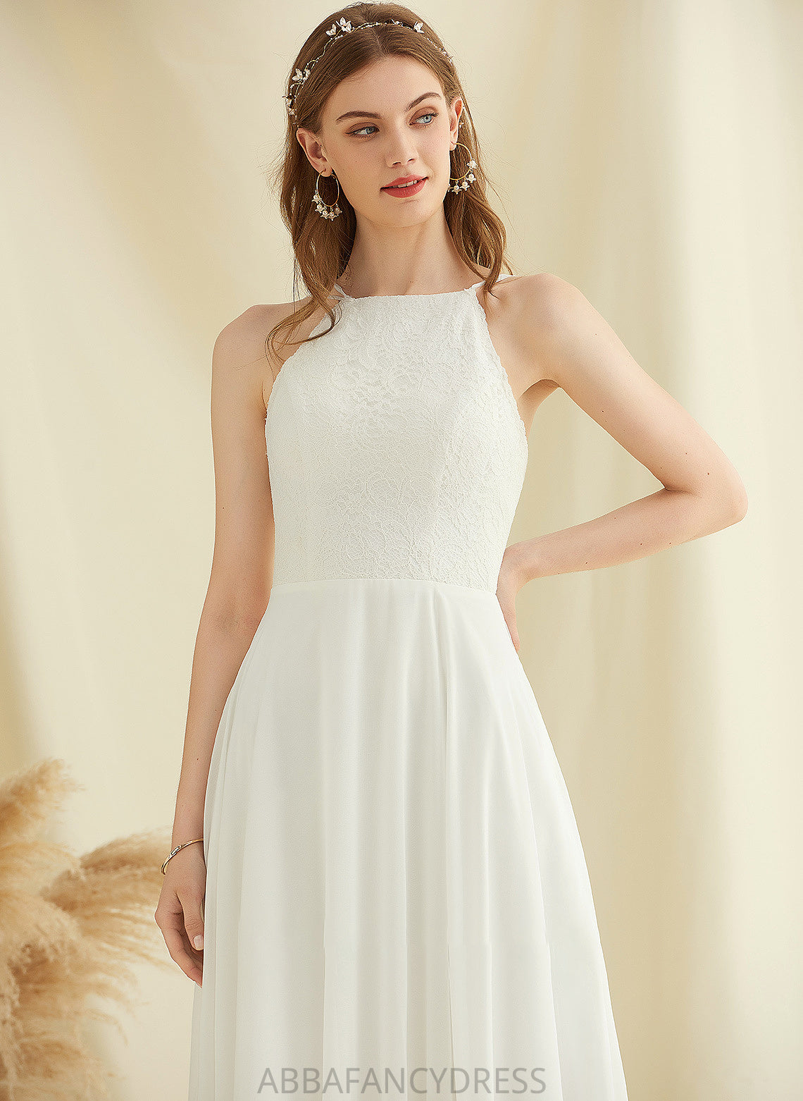Dress Wedding Pockets Chiffon Floor-Length Sharon Lace A-Line Neck Wedding Dresses Scoop With