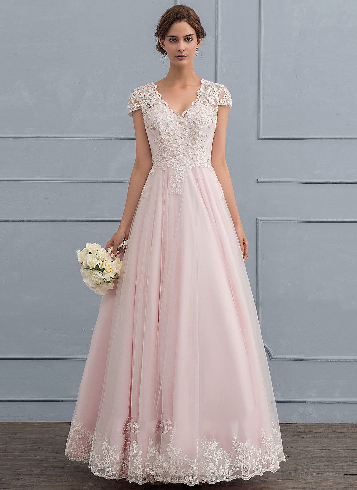 V-neck Ball-Gown/Princess Sequins Wedding Dresses Dress Beading Madalyn With Tulle Floor-Length Wedding