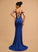 Jersey Jada V-neck Sweep Trumpet/Mermaid Prom Dresses Train Beading With