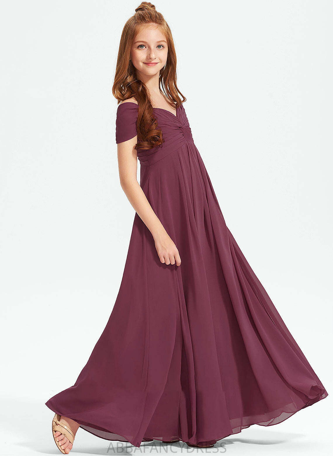 Ruffle With Chiffon Junior Bridesmaid Dresses A-Line Off-the-Shoulder Floor-Length Isabel
