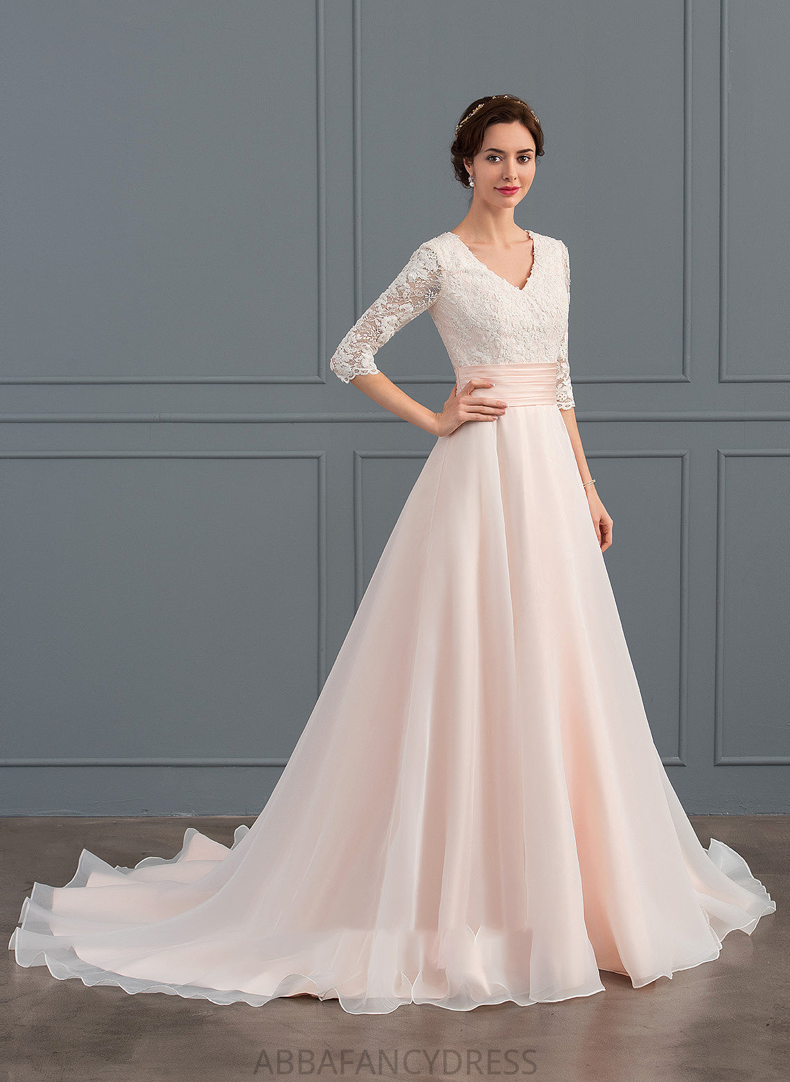 Ball-Gown/Princess Dress Wedding With Organza Train Wedding Dresses Ruffle V-neck Court Bryanna
