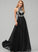 Kayla Scoop A-Line Lace Prom Dresses Floor-Length With Neck Chiffon