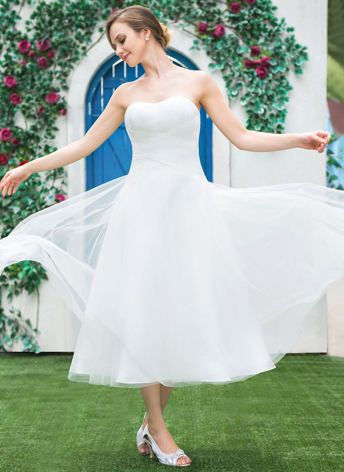 With Sweetheart Tulle Ingrid Dress Tea-Length Ruffle Wedding Dresses A-Line Wedding