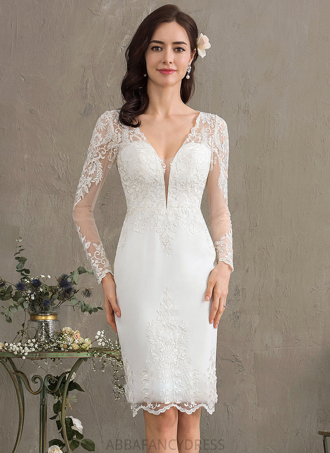 Crepe Stretch Wedding Sheath/Column Dress V-neck Wedding Dresses Marlie Knee-Length
