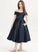 Satin Marina Off-the-Shoulder With Ruffle A-Line Junior Bridesmaid Dresses Pockets Tea-Length