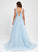 Ball-Gown/Princess Train Prom Dresses Amber Tulle Sweep With Lace Beading V-neck