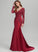 V-neck Maggie Satin Sweep Train Prom Dresses Trumpet/Mermaid Sequins With