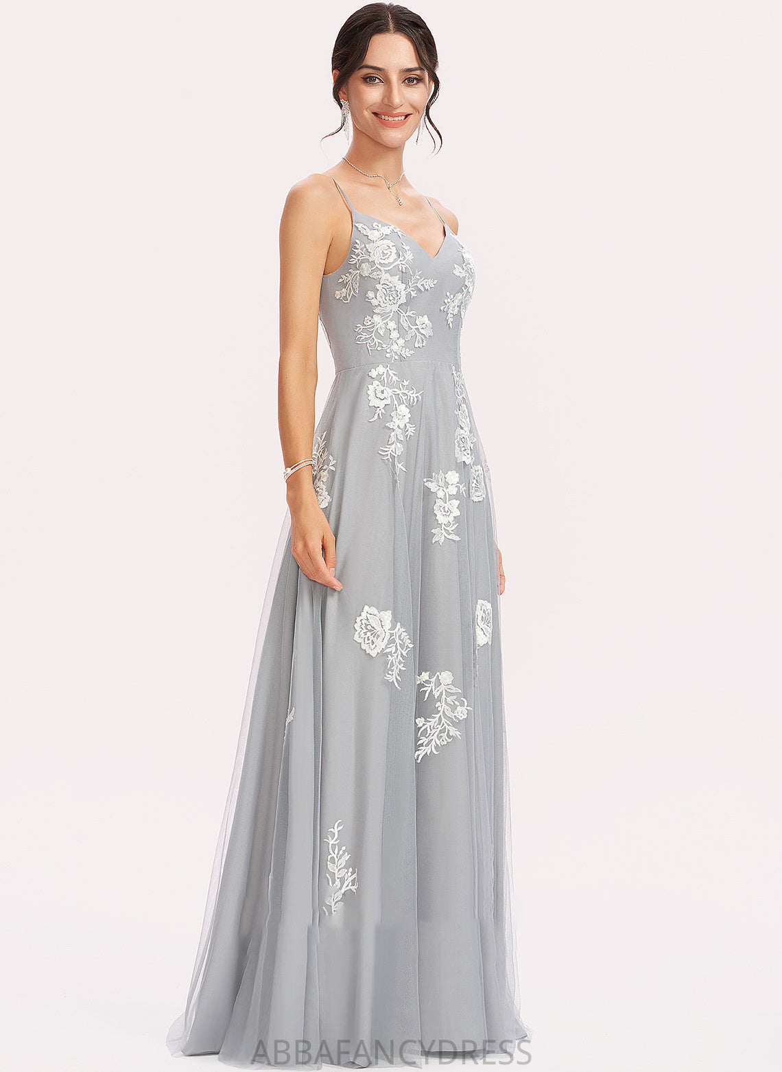 Length Floor-Length V-neck A-Line Silhouette Embellishment Neckline Fabric Lace Jasmine Spaghetti Staps Sleeveless
