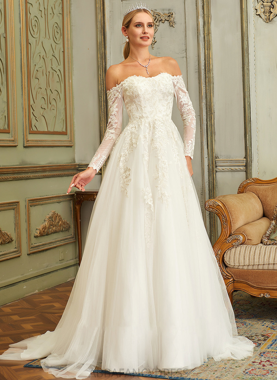 Train Ball-Gown/Princess Sweep Wedding Dresses Off-the-Shoulder Wedding Dress Lace Kathryn Lace With Tulle