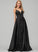 Sequins A-Line Angeline V-neck Prom Dresses Floor-Length With Satin