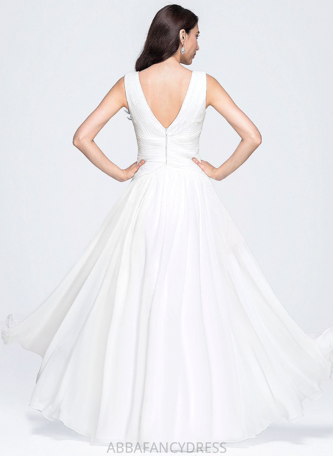 With A-Line V-neck Floor-Length Noelle Dress Wedding Pleated Chiffon Wedding Dresses