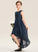 Keyla A-Line Junior Bridesmaid Dresses Chiffon Bow(s) Neck Asymmetrical Cascading Lace With Scoop Ruffles