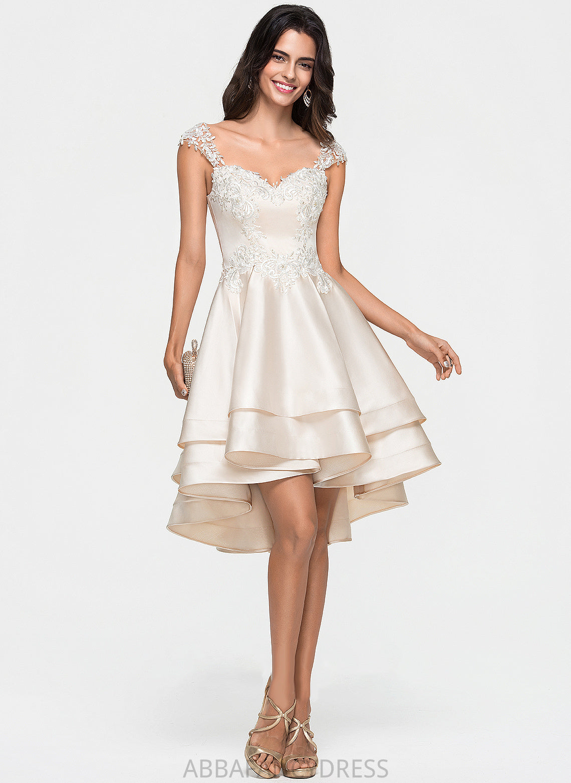 Lace Beading Cascading Satin Ruffles Sweetheart Prom Dresses With A-Line Asymmetrical Shannon