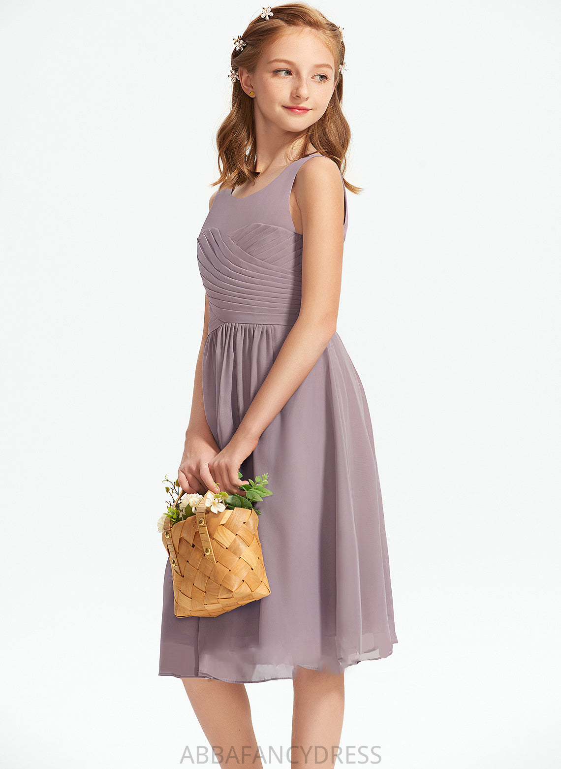 Ruffle Nathalie Chiffon A-Line Scoop With Knee-Length Neck Junior Bridesmaid Dresses