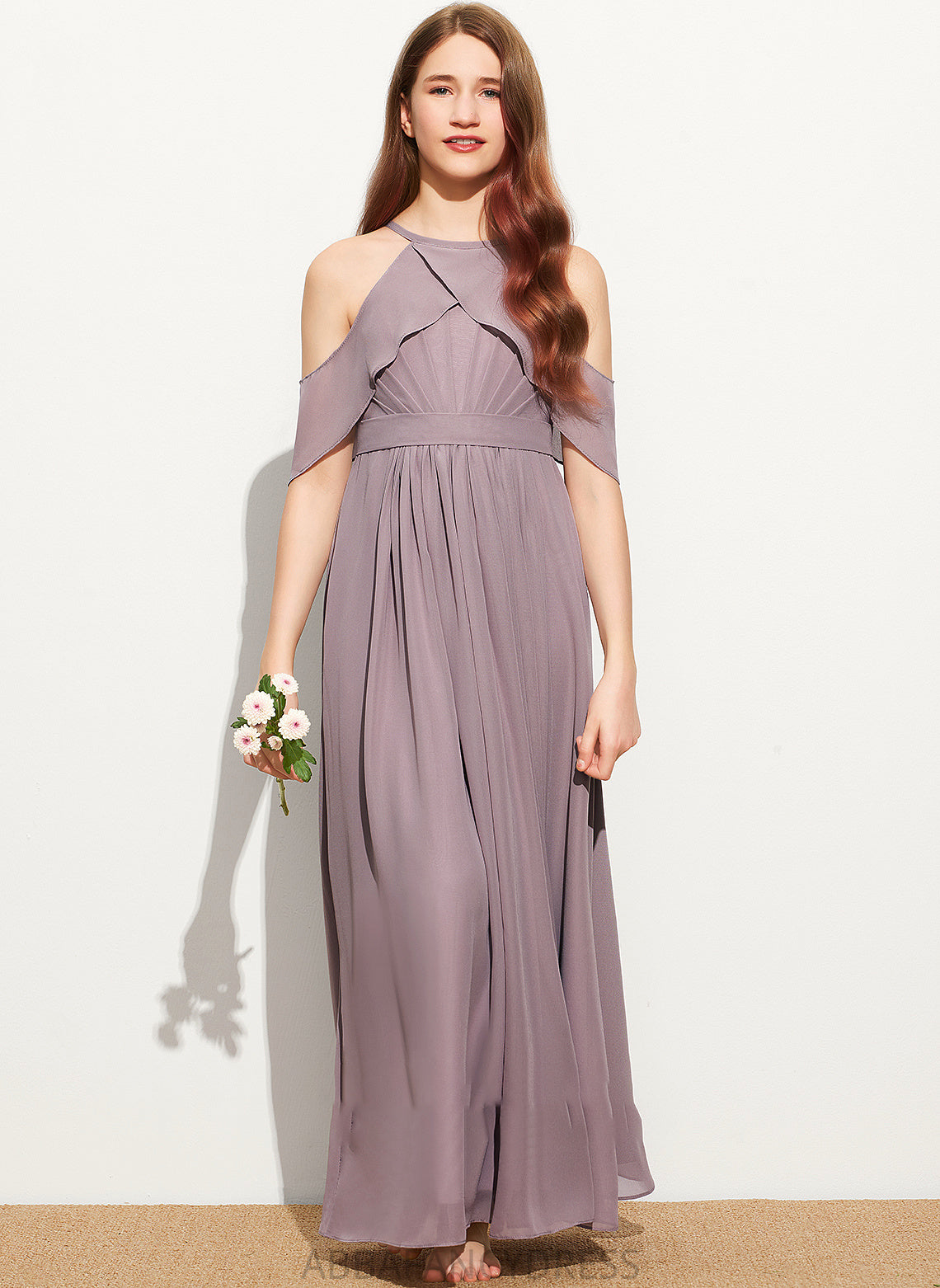 Scoop Ruffle Molly Junior Bridesmaid Dresses A-Line Neck Chiffon With Floor-Length