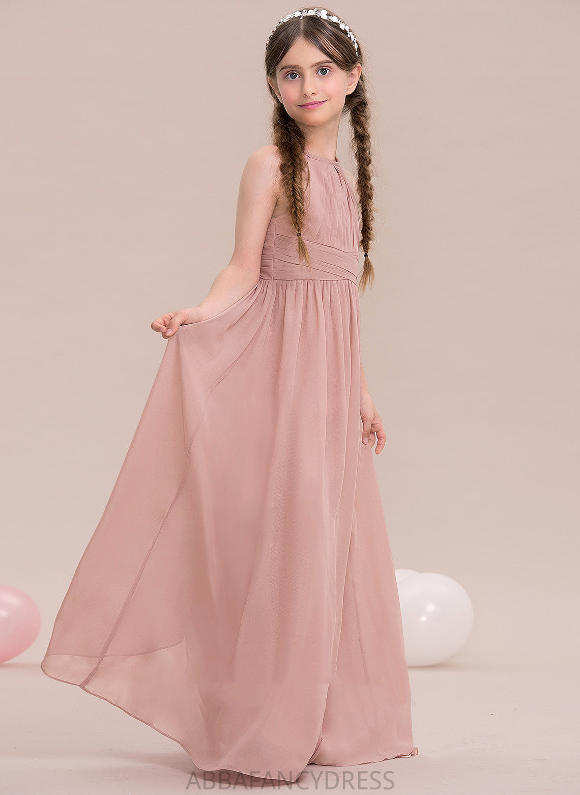 With A-Line Chiffon Neck Floor-Length Scoop Sierra Ruffle Junior Bridesmaid Dresses