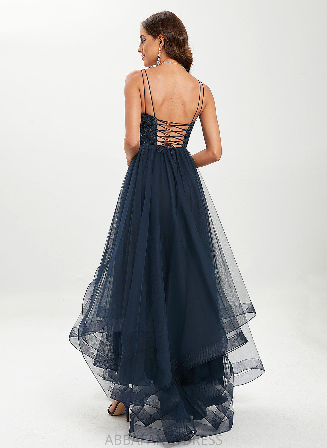 Sequins Tulle Neck Ball-Gown/Princess Prom Dresses Aspen Scoop With Lace Asymmetrical