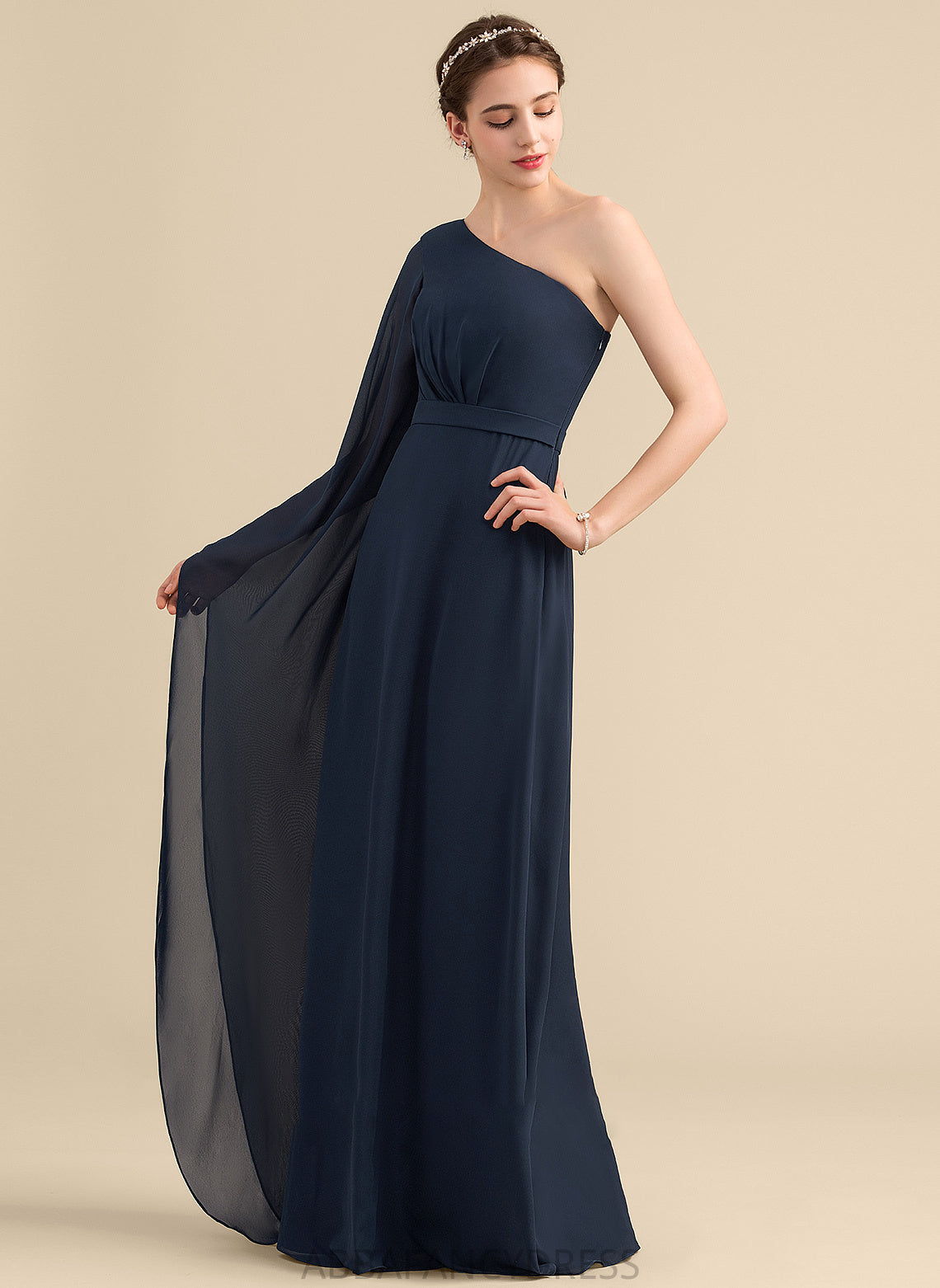 Embellishment Ruffle A-Line Silhouette Fabric Length One-Shoulder Floor-Length Neckline Sasha Velvet Trumpet/Mermaid