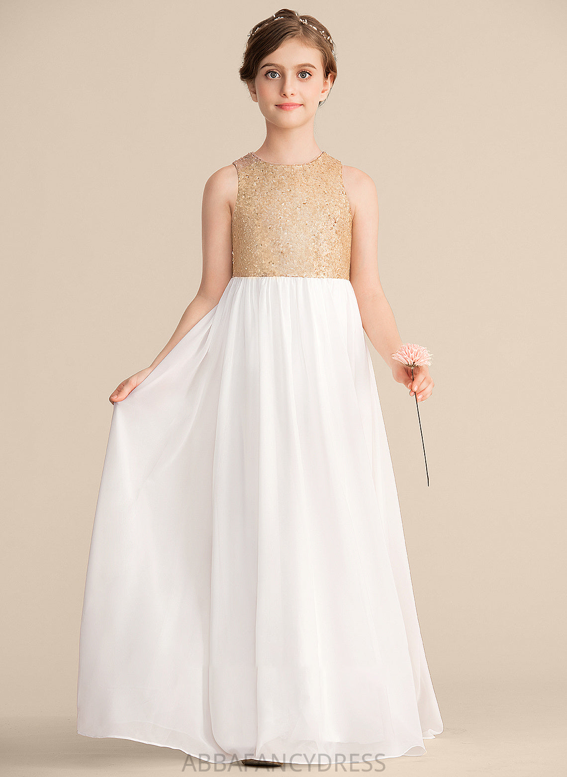 Chiffon Floor-Length Sequined Scoop Charity Junior Bridesmaid Dresses Neck A-Line