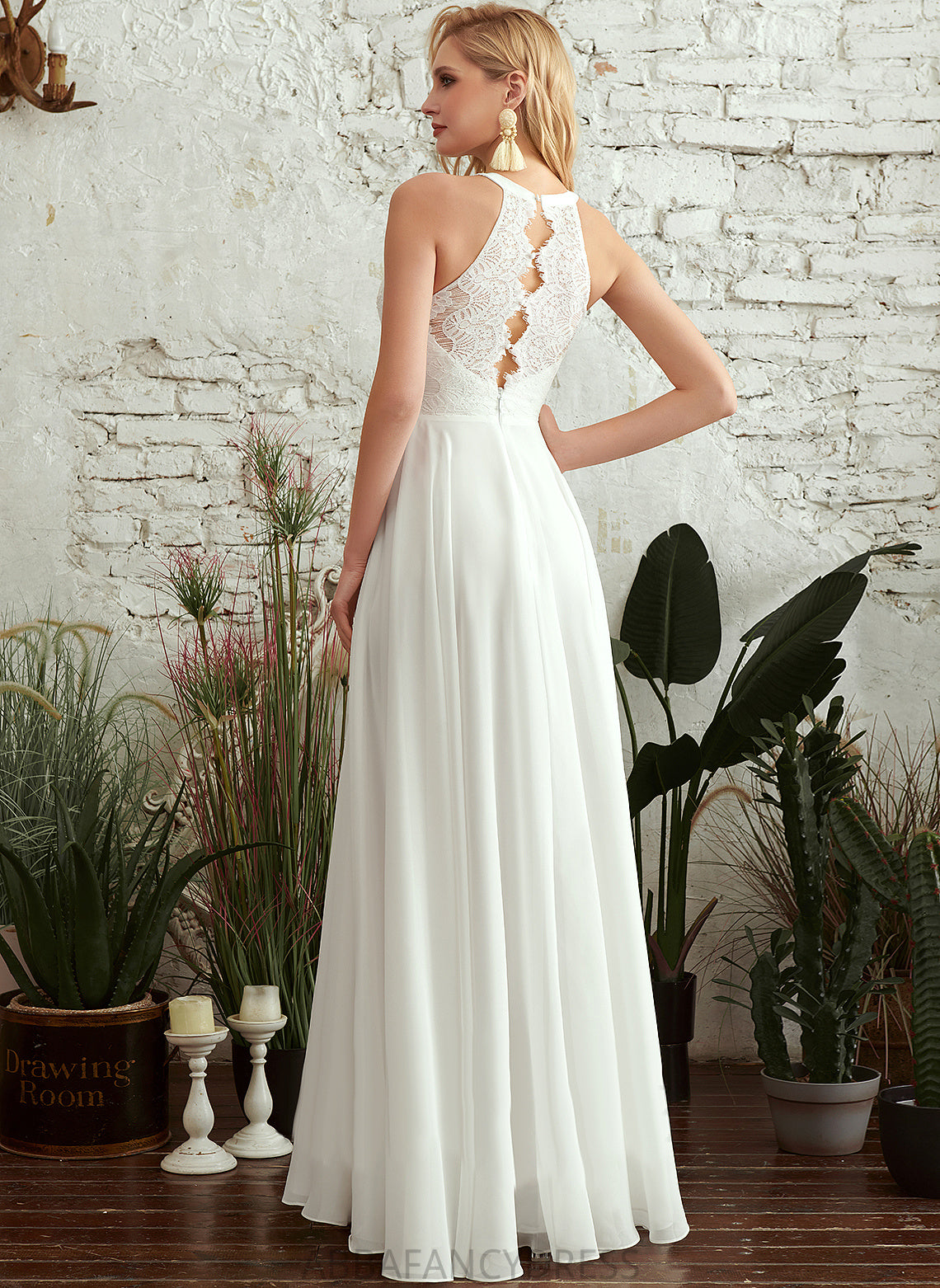 Lace Scoop Floor-Length Wedding Polly Chiffon Dress Wedding Dresses A-Line